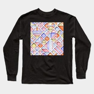3d Colorful Geometric Pattern, Crazy Print Long Sleeve T-Shirt